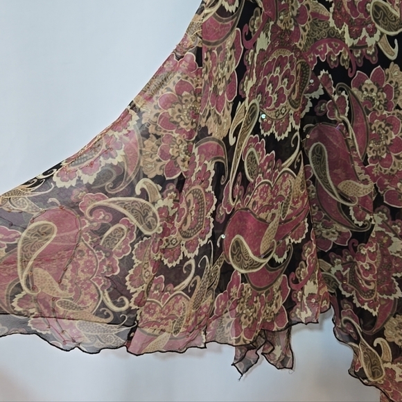 Dressbarn Y2K Fairy Silk Paisley Midi Dress Size 12 Sequin Asymetric Whimsigoth - Picture 9 of 12